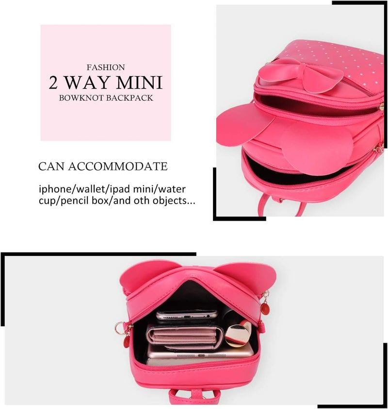 KL928 Girls Mini Backpack Bowknot Polka Dot Cute Small Daypacks Convertible Shoulder Bag Purse for Women - Image 3